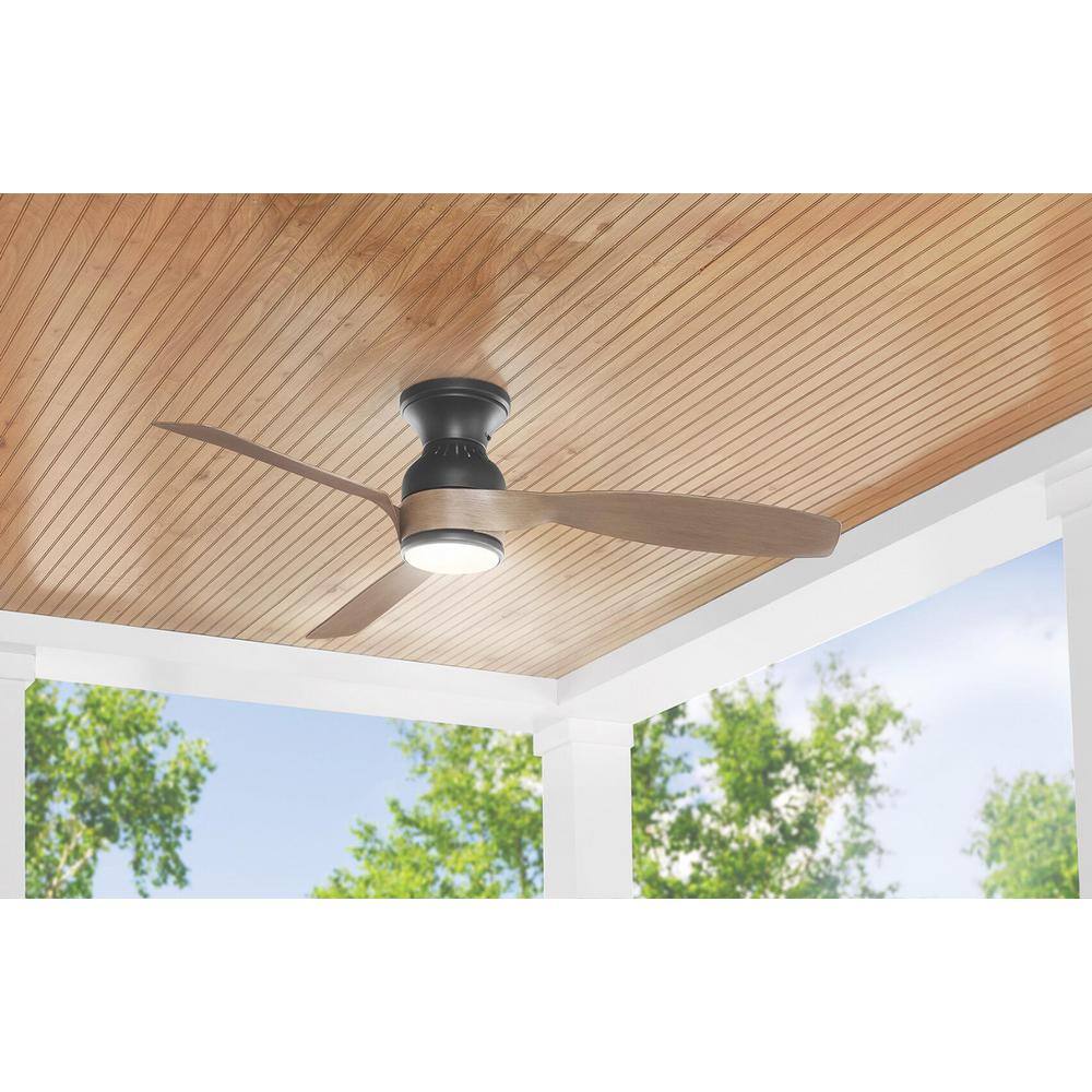 Hampton Bay Halwin 52 in. Integrated CCT LED IndoorOutdoor Matte Black Ceiling Fan with Light and Remote Control AK396H-MBK