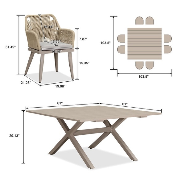 PURPLE LEAF PE Rattan Outdoor Dining Set with All Aluminum Frame