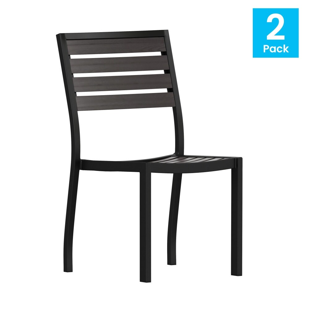 2 Pack Outdoor Faux Teak Side Chair with Poly Slats   Teak Patio Chair