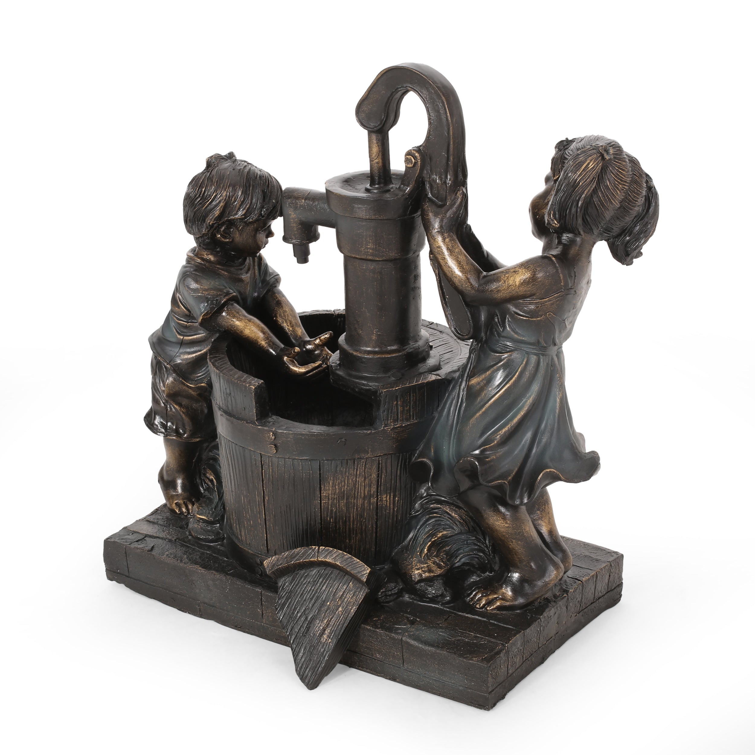 Rayle Outdoor Children at Water Pump Fountain, Dark Brown