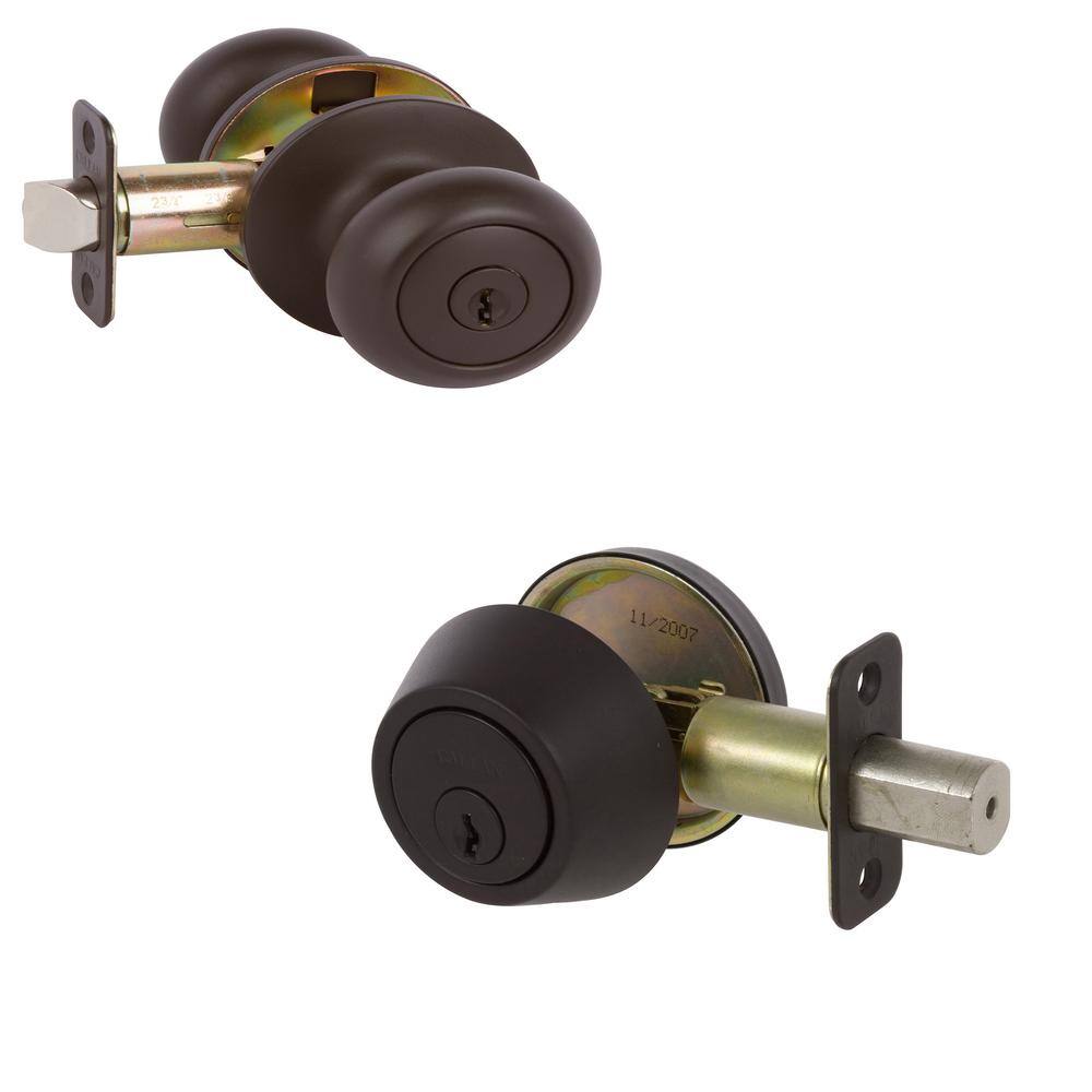 DELANEY HARDWARE Saxon Oil Rubbed Bronze Knob and Single Cylinder Deadbolt Knob Combo Pack KS3000