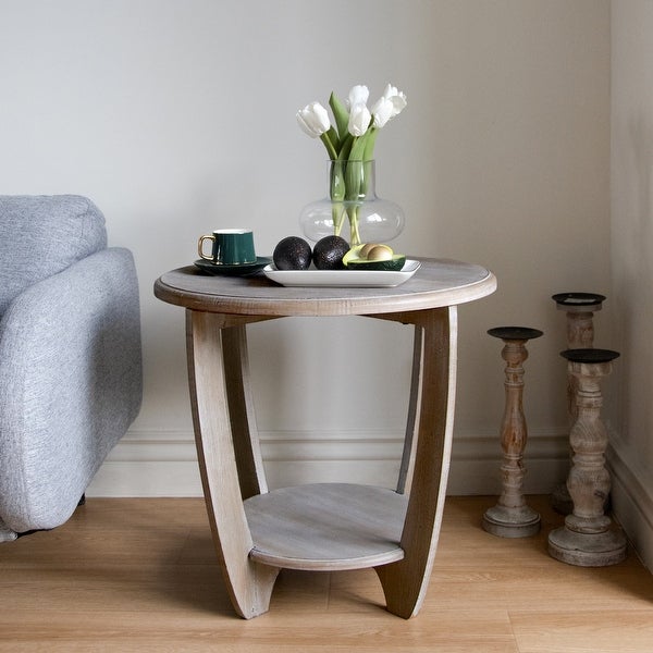 COZAYH Set of 2 Rustic Farmhouse end Table with Storage Shelf， French Country Accent Side Table ， Vintage Grey Finish