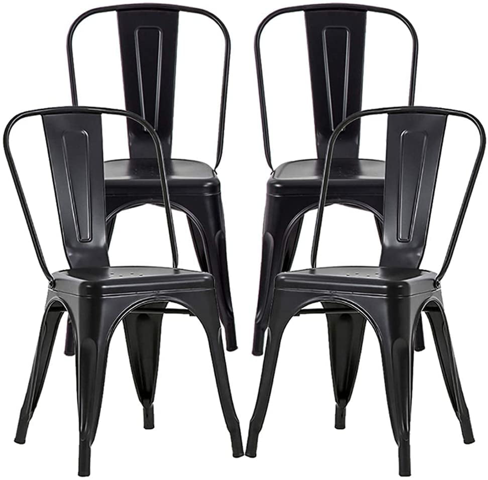 FDW Metal Chairs Dining Stackable Dining Chairs Restaurant Metal Chairs Metal Kitchen Dining Chairs Set Of 4 Trattoria Chairs Indoor/Out Door Metal Tolix Side Chairs，Black