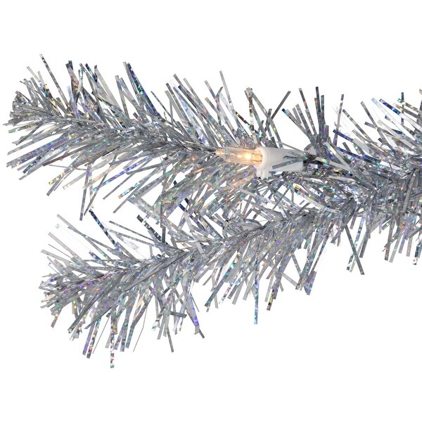 2' Prelit Medium Silver Iridescent Tinsel Pine Artificial Christmas Tree，Clear Lights