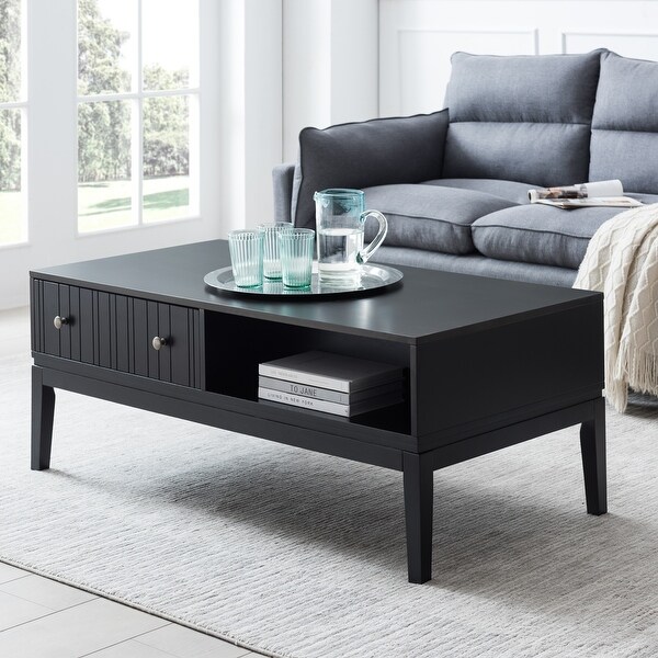 Black Coffee Table with Storage Shelf and 2 Drawers