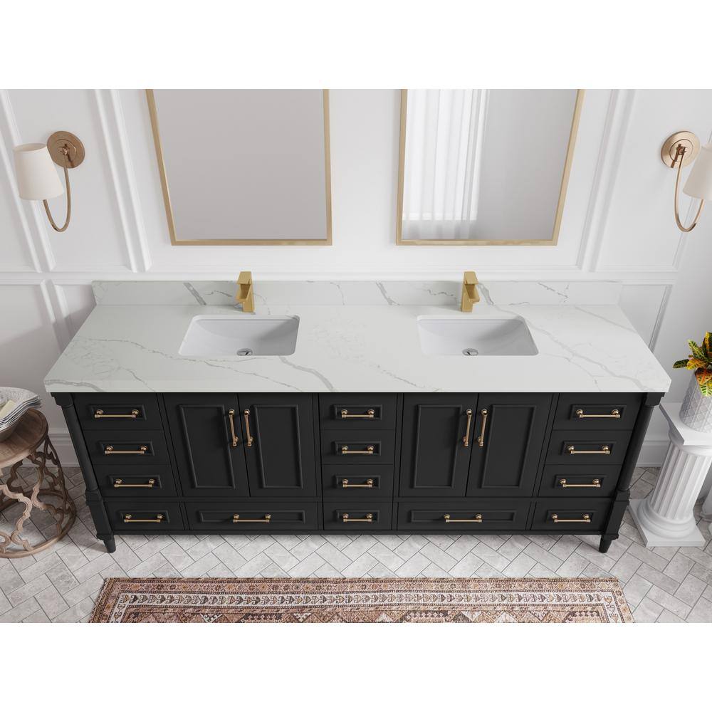 Willow Collections Hudson 84 in. W x 22 in. D x 36 in. H Double Sink Bath Vanity in Black with 2 in. Calacatta Quartz Top ABD_BLK_CA_LZ_84