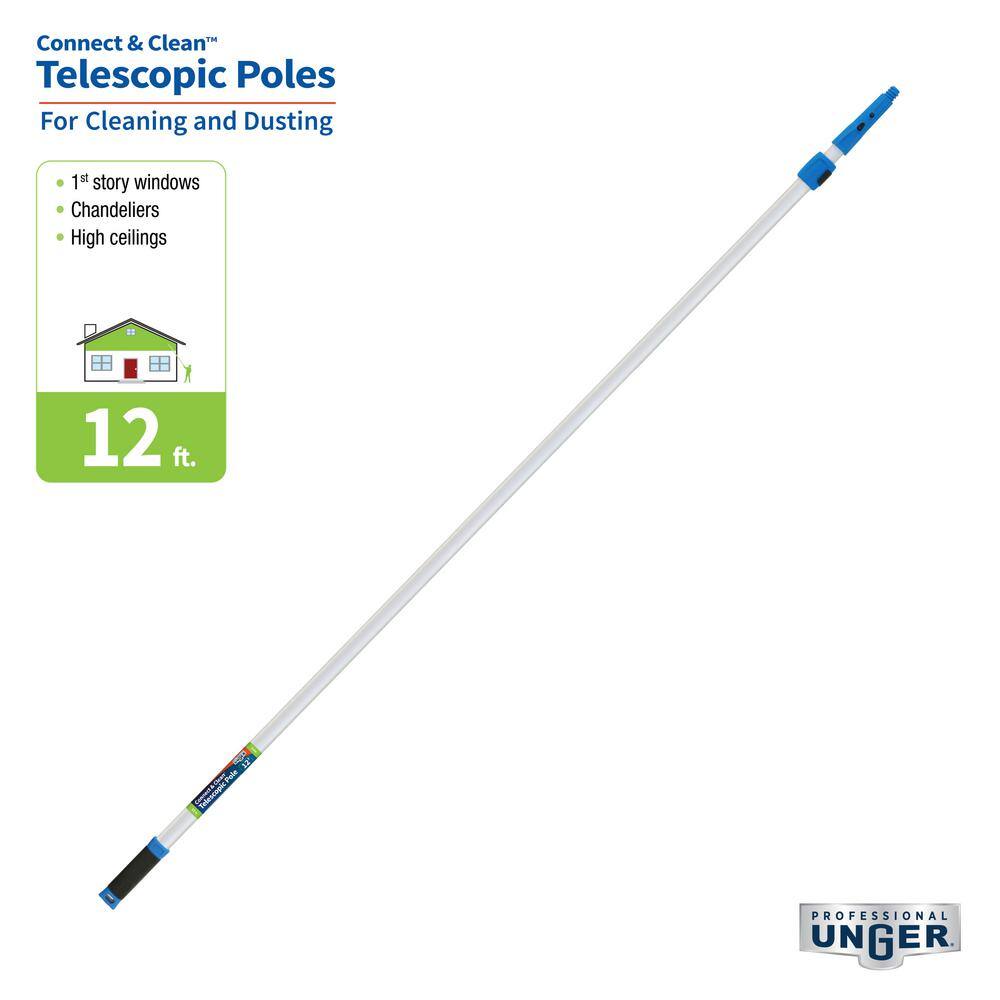 Unger 12 ft. Aluminum Telescoping Pole with Connect and Clean Locking Cone and Quick-Flip Clamps 972940