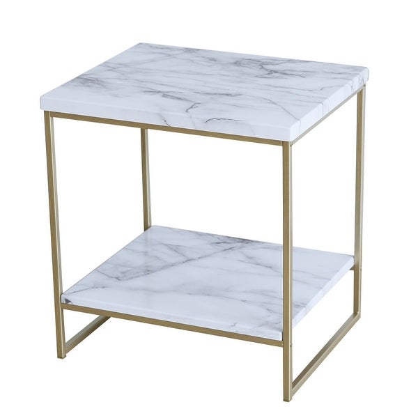 Roomfitters 2 Tier White Faux Marble Print End Table