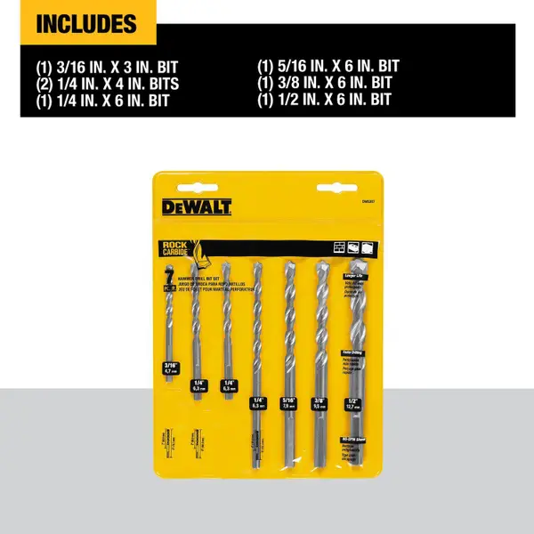 DEWALT 7-Piece Percussion Masonry Drill Bit Set