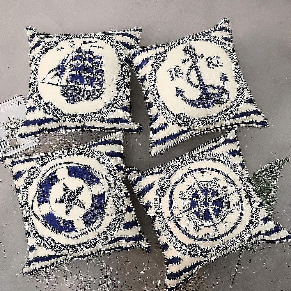 4 Pcs Pillow Case Sailing Navigation Compass Decorative Pillow Cover Cotton Linen Throw Pillowcases