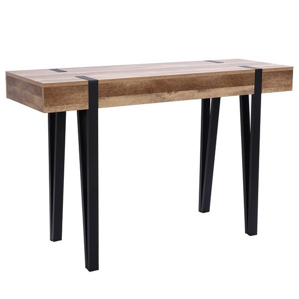 Oak Finish MDF Wood and Black Metal Console Entry Table - 30