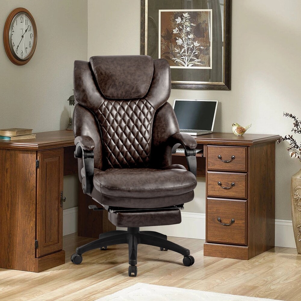 High Back Big   Tall 400lb Office Chair with Footrest Bonded Leather Ergonomic Executive Desk Computer Swivel Chair