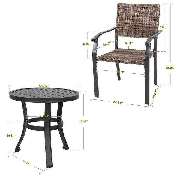 Nuu Garden 3Piece Patio Metal and Wicker Bistro Set，Black