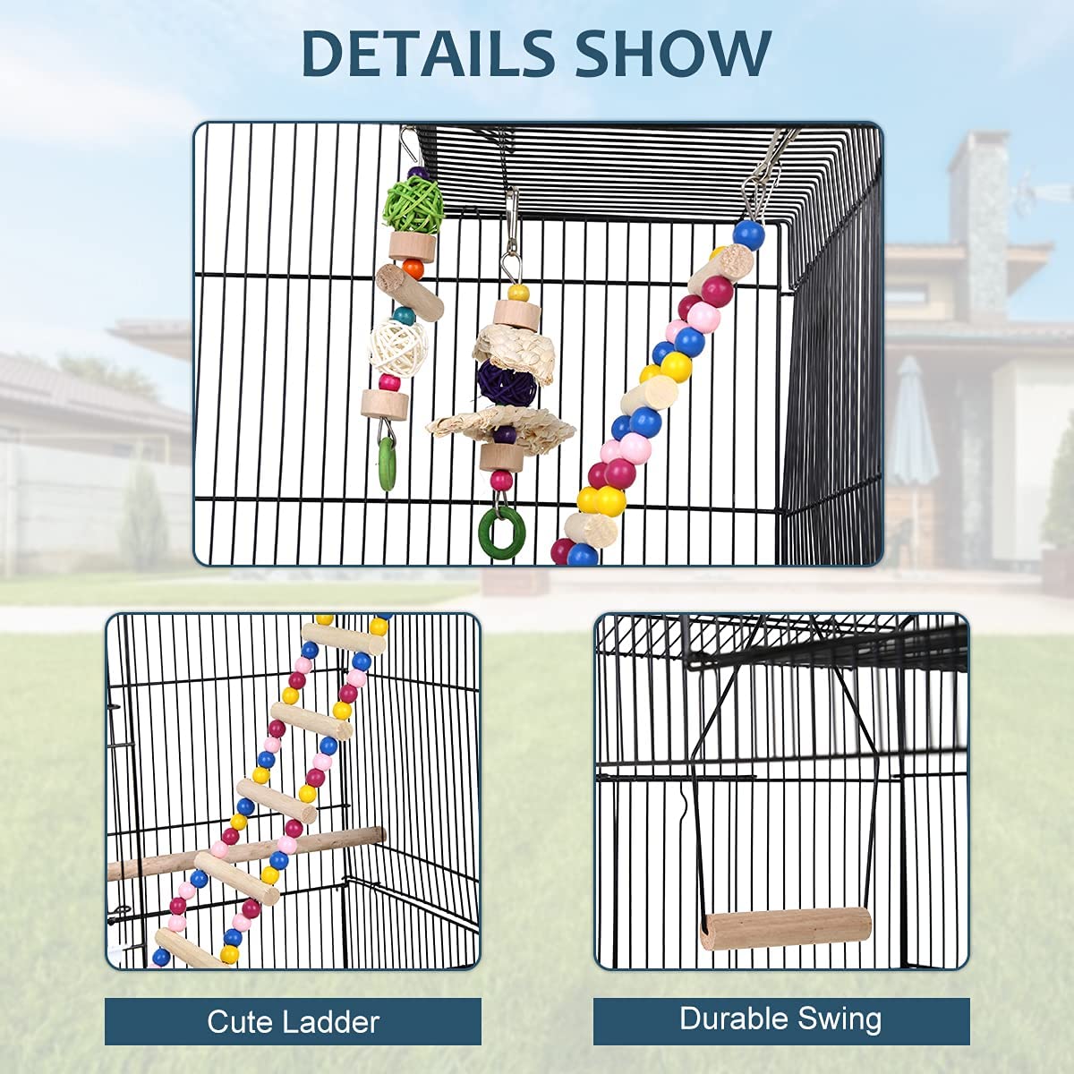 39 Inch Big Bird Cage Study Parakeet Cage Aviary with Accessories Roof Top Flight Parrot Cage with Ladder and Swing Jaulas para Pajaros for Small Parakeet，Canaries， Lovebirds， Cockatiels， Parrots