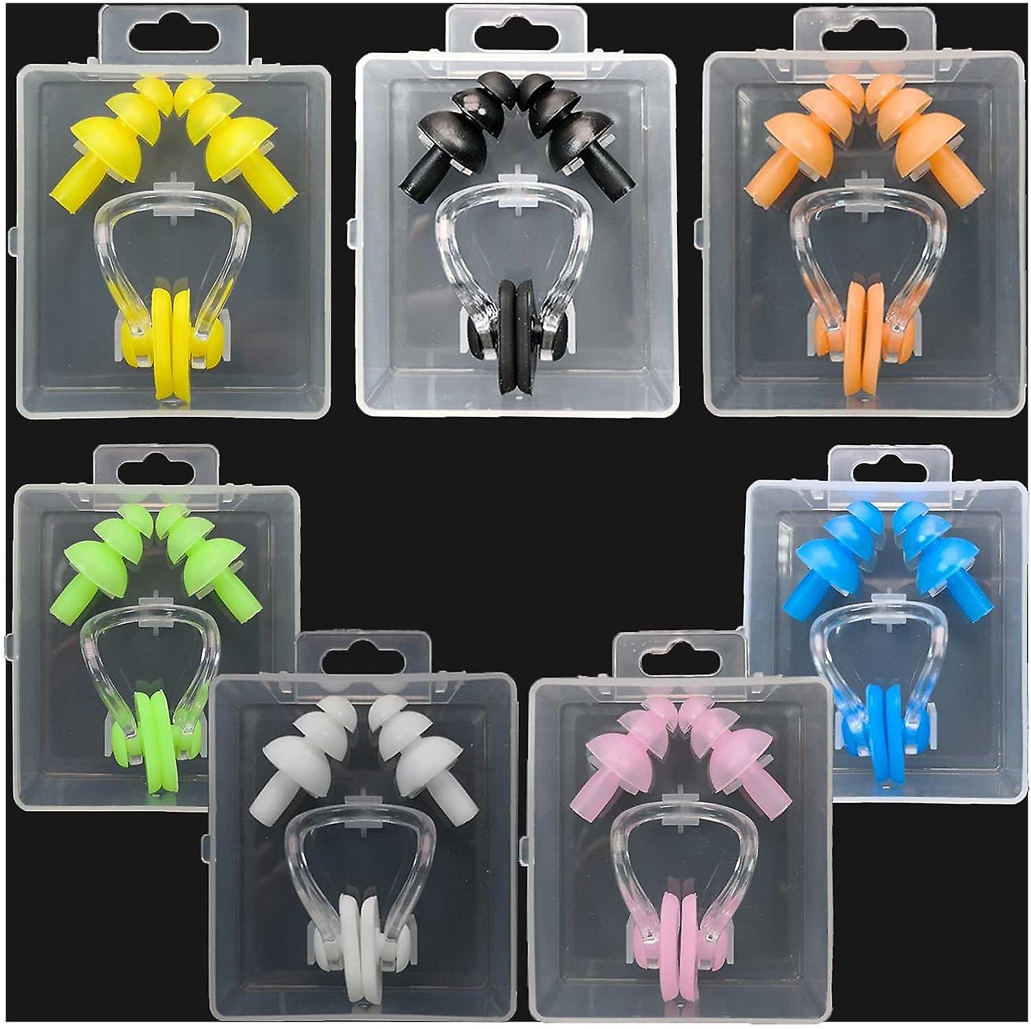 Silicone Swimming Earplugs For Kids - 7 Swimming Ear Plugs And Nose Clip Sets， Waterproof Silica Gel Ear and Nose Protector Block Water Soft and Comfortab