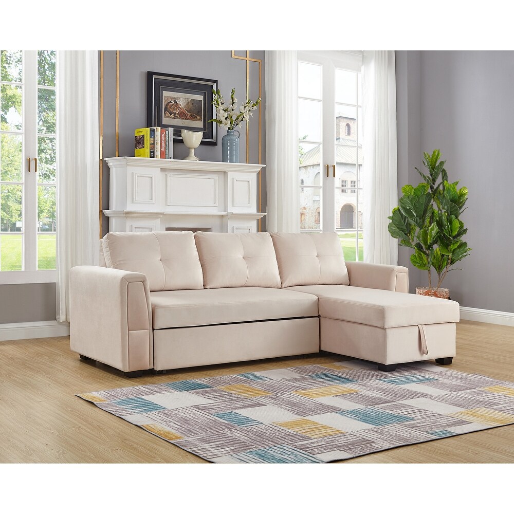 Velvet Reversible Sofabed Sectional Sofa   Chaise   91\