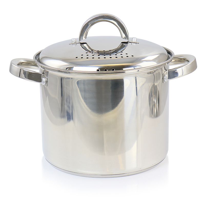 Oster Cocina Sangerfield 5 Quart Stainless Steel Pasta Pot with Strainer Lid and Steamer Basket