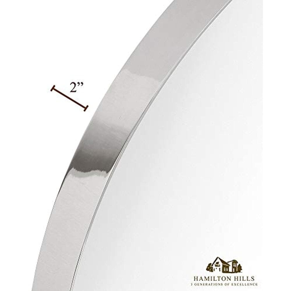 Contemporary Polished Metal Silver Circle Wall Mirror | Glass Panel Silver Framed (35