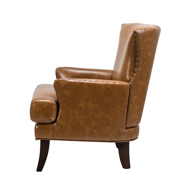 Anatole Modern Leather Wingback Arm Chair with Nailhead Trim by HULALA HOME