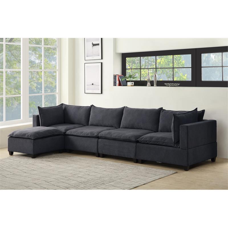 Bowery Hill Fabric 5 Piece Modular Sectional Sofa Chaise in Dark Gray