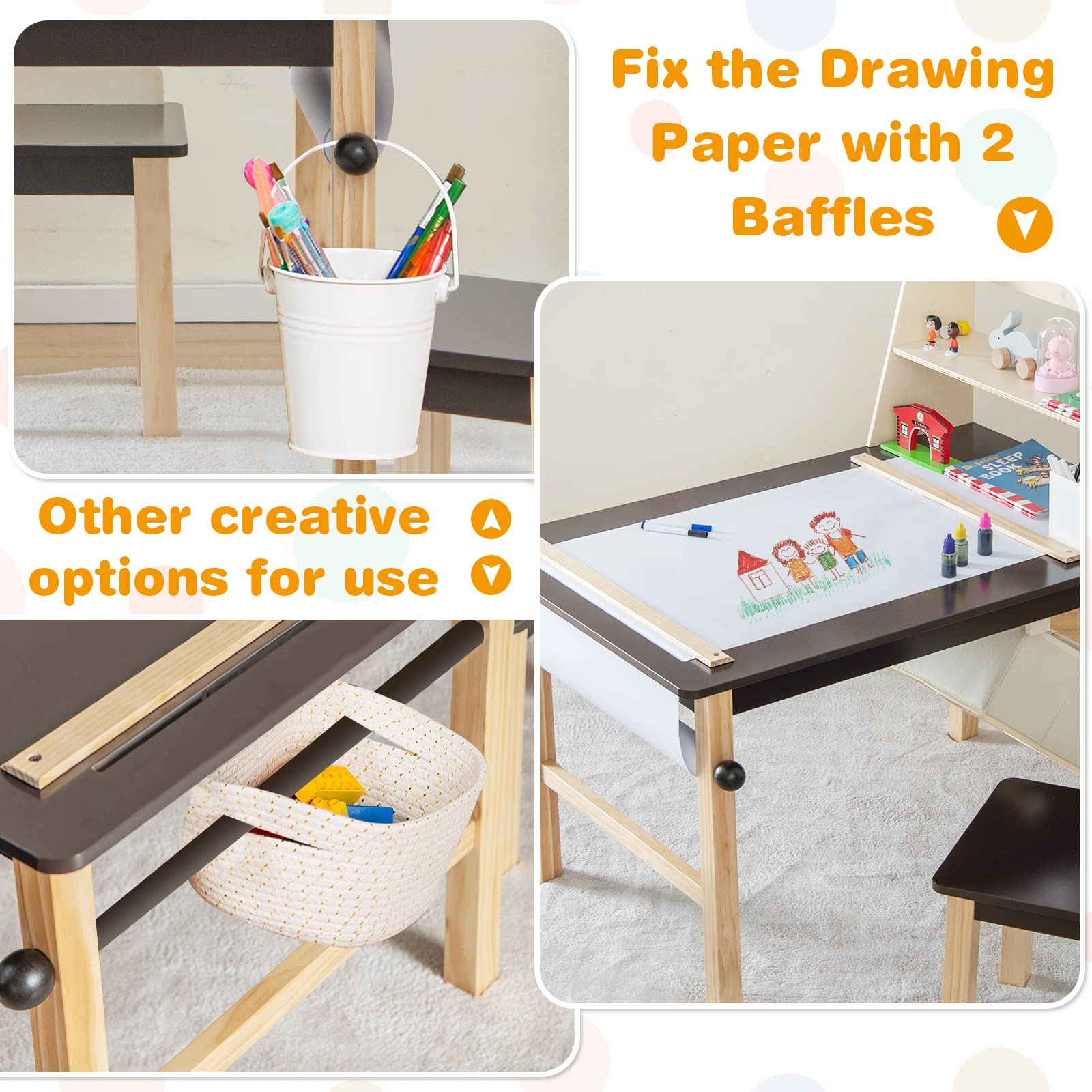 Costzon Kids Art Table and Chair Set, Wooden Drawing Painting Craft Center