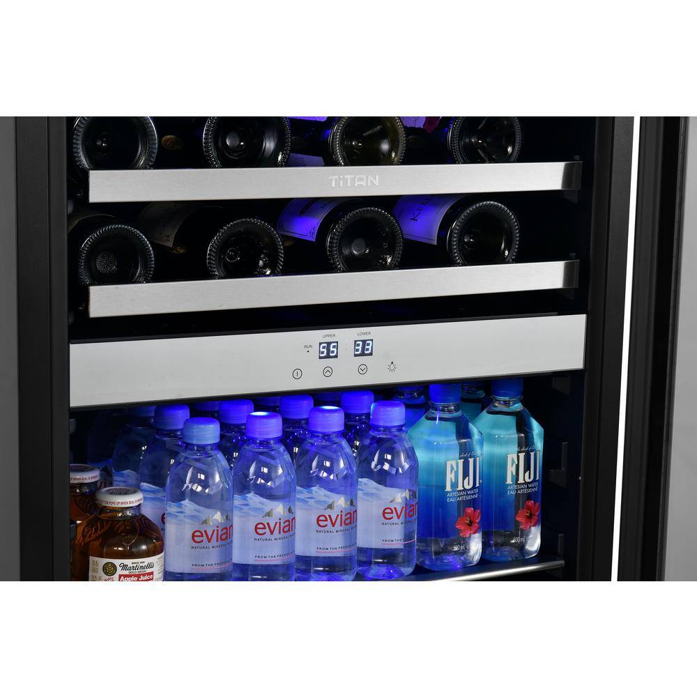 TITAN Signature 24 in. 16-Bottle and 70-Can Stainless Steel Single Door Dual Zone Built-In Wine and Beverage Cooler SS-WB241670DZ