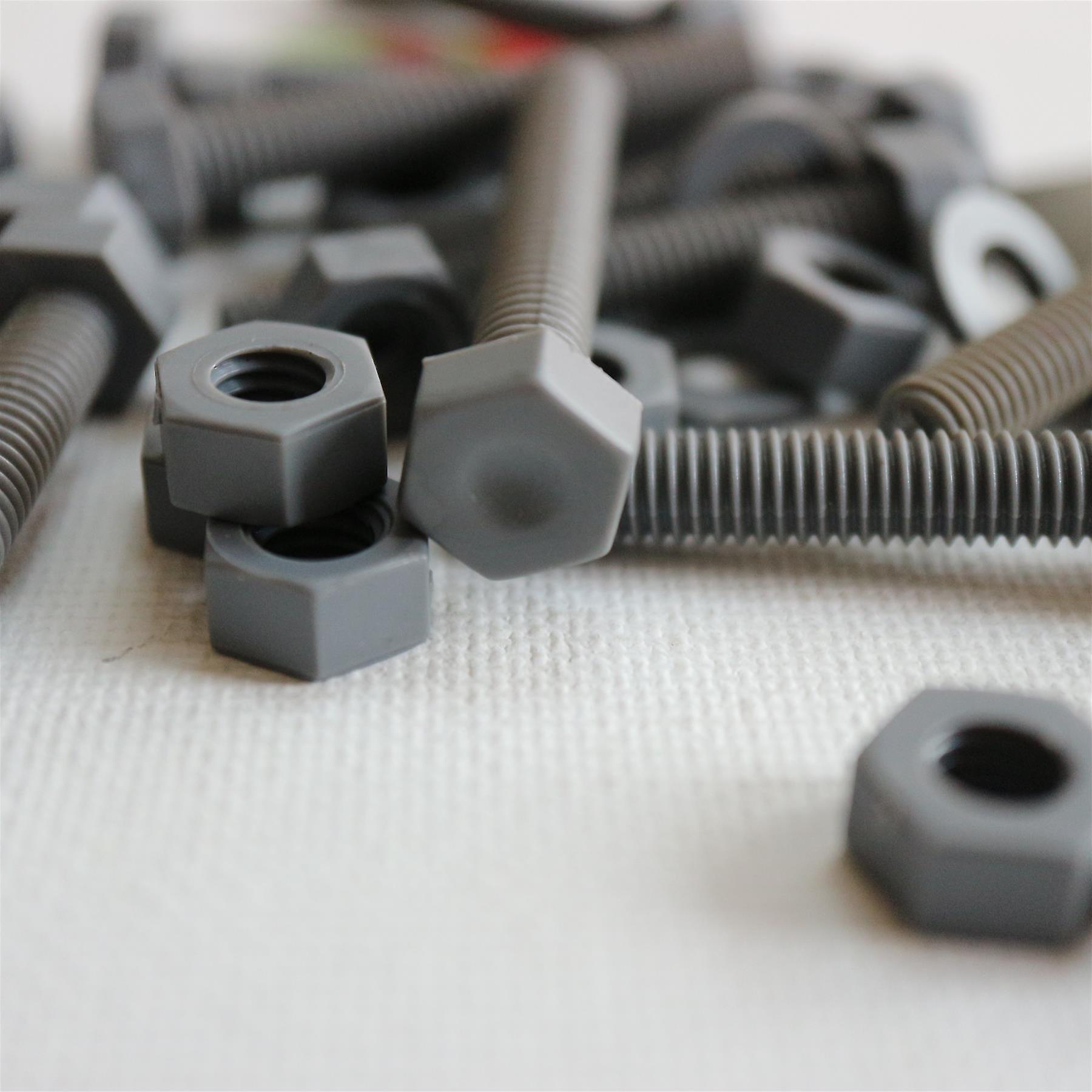 50x Grey PVC， Hex Head， M6 x 40mm， Plastic Bolts， Nuts and Washers，  UPVC