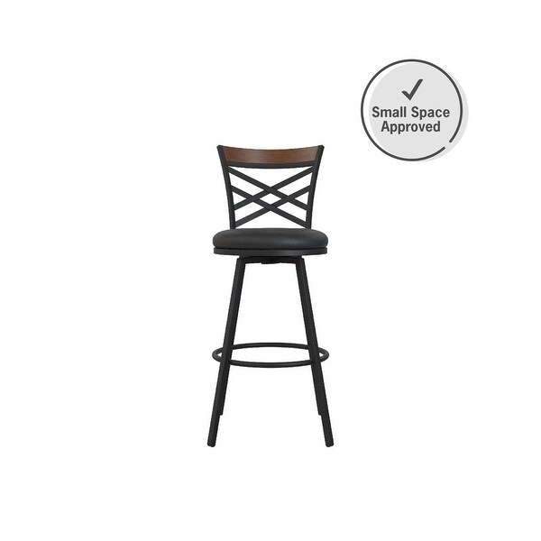 Lesley Adjustable Swivel Barstool， Black Faux Leather， Set Of 3 - as show