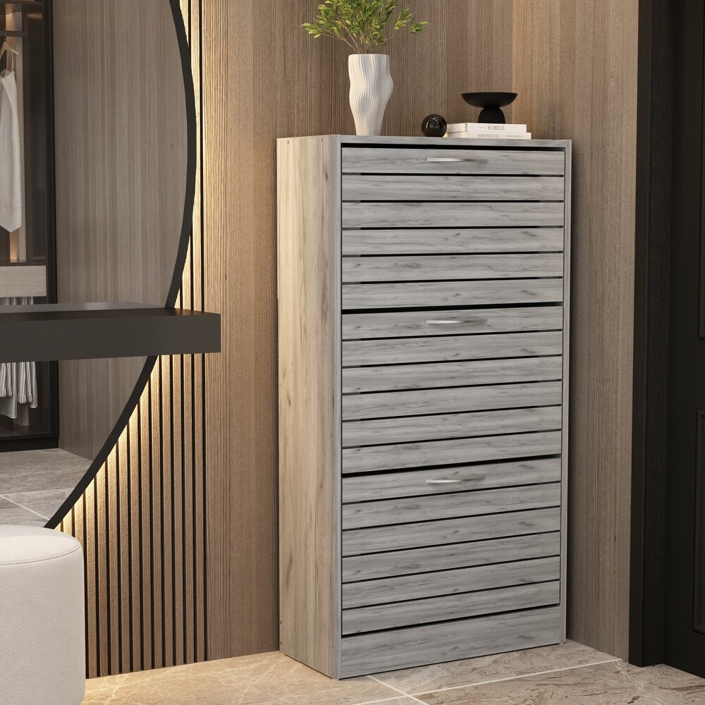 Shoe Cabinet Narrow Shoe Cabinet with 3 Flip Door Space Saving 3 Color