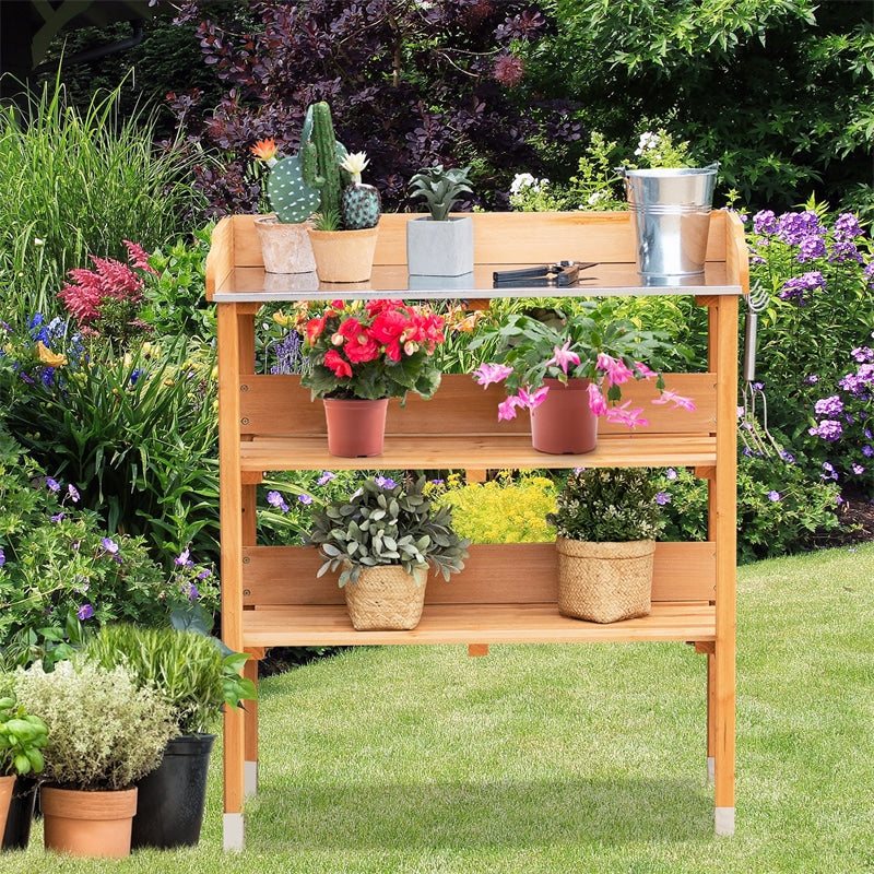 Outdoor Wooden Garden Potting Bench Work Station Storage Shelf with Hook