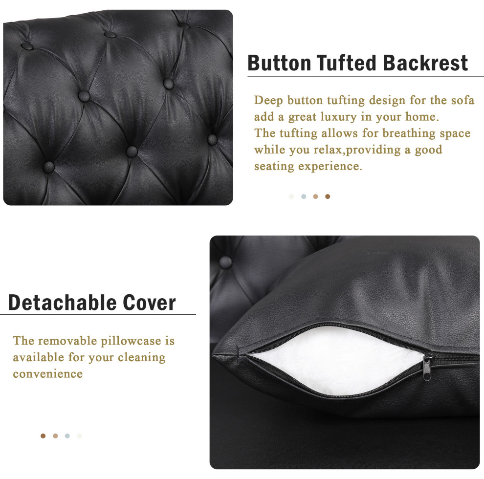 Gewnee 65.5 quotModern Sofa Couch PU Upholstered Loveseat Sofa in Black   Midcentury   Loveseats   by GEWNEE INC  Houzz