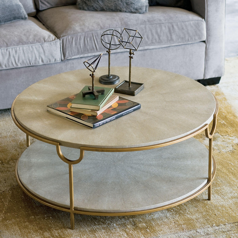 Vogue Shagreen Cocktail Table  Ivory Gray and Brass   Transitional   Coffee Tables   by Regina Andrew  Houzz