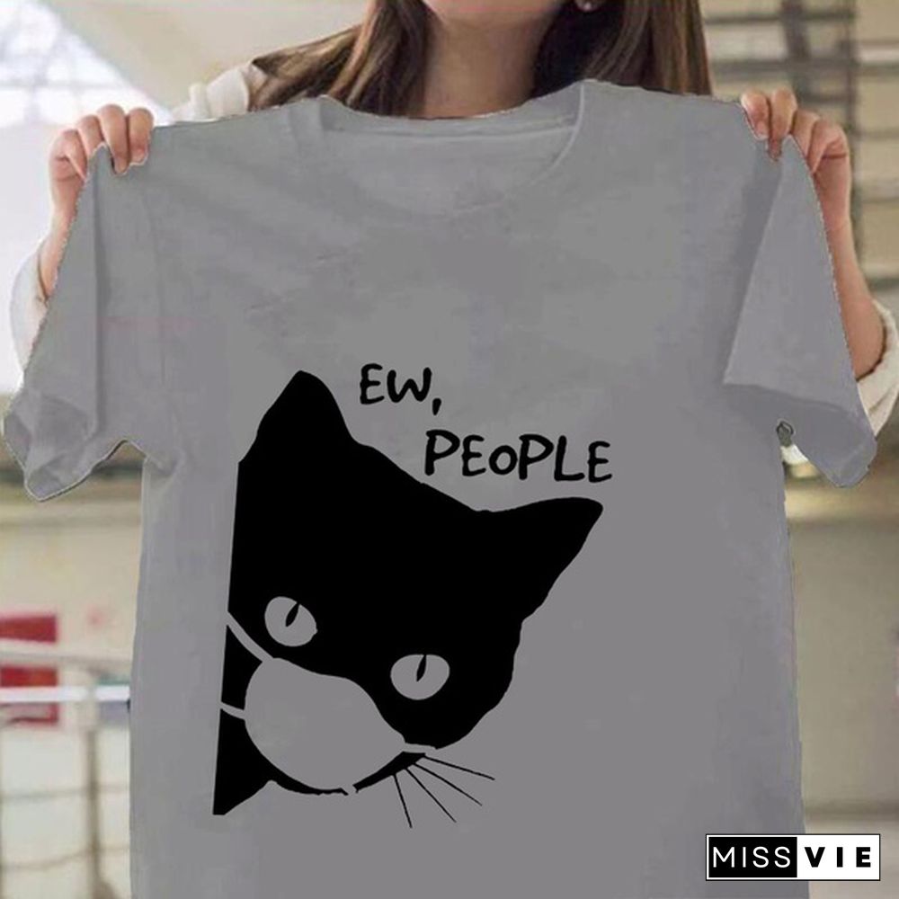 Women Graphic Cat Funny Face Animal Fashion Short Sleeve Spring Summer Cartoon Print Female Clothes Tops Tees Tshirt T-Shirt