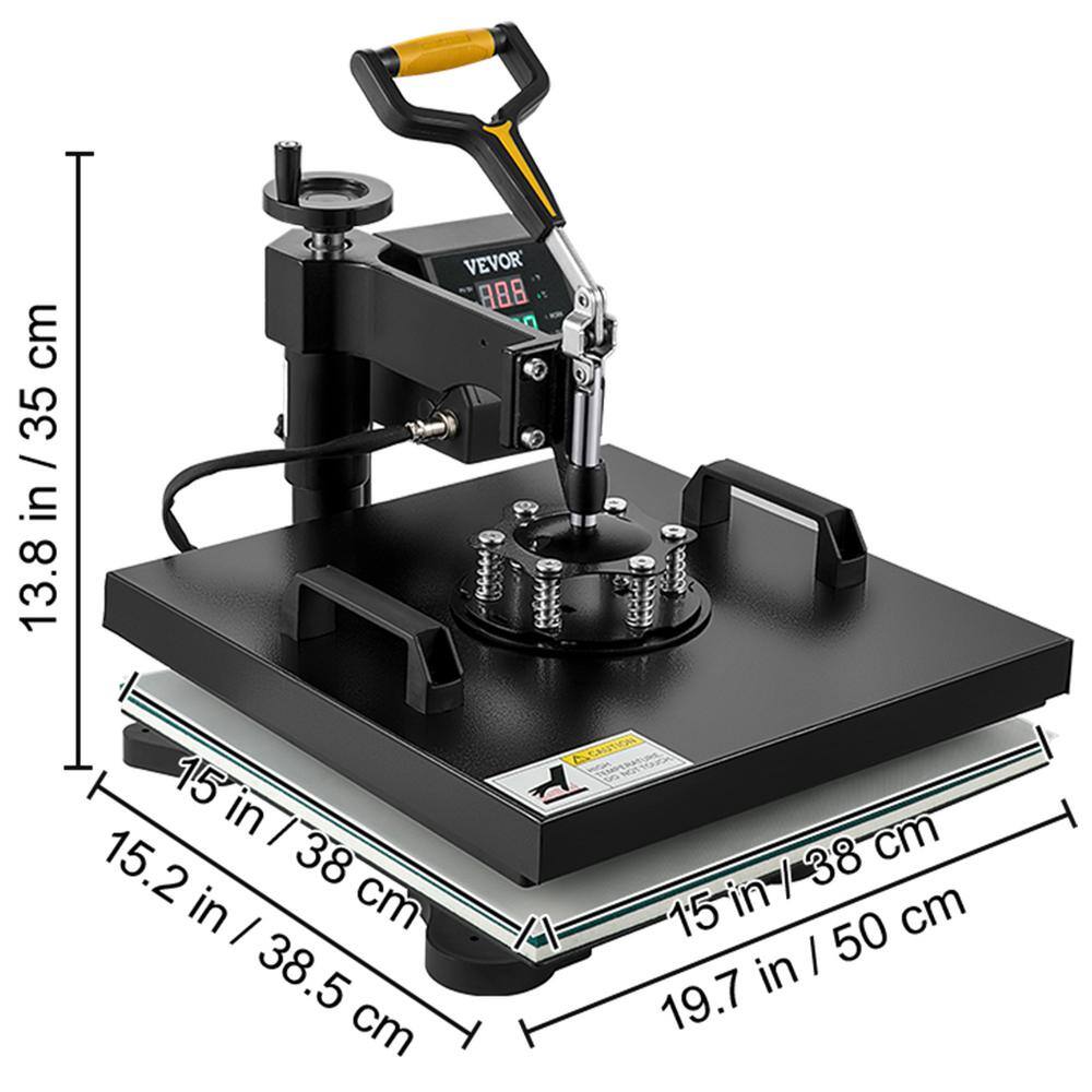 VEVOR 15 in. x 15 in. Heat Press Machine 2 in 1 Digital Precise Heat Control Sublimation Transfer Printer for T-Shirt Hat Cap DG3838CM2110VCWOWV1