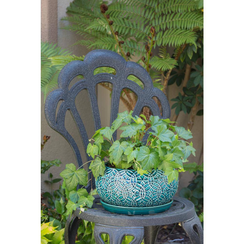 Trendspot 10 in. Dia Blue Rivage Ceramic Bowl Planter Decorative Pots CR00665S-100M