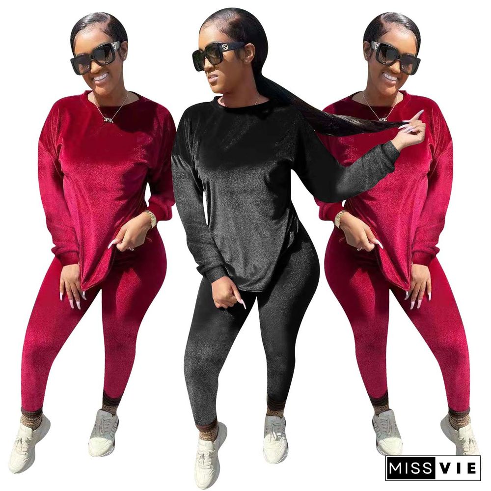 Velvet Tracksuits Long Sleeves T Shirt Pants Set