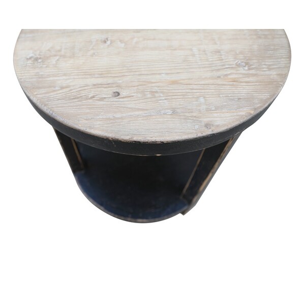 Artissance Amalfi Two Tones Round Side Table With Shelf Antique Black Finish 22x22x24H