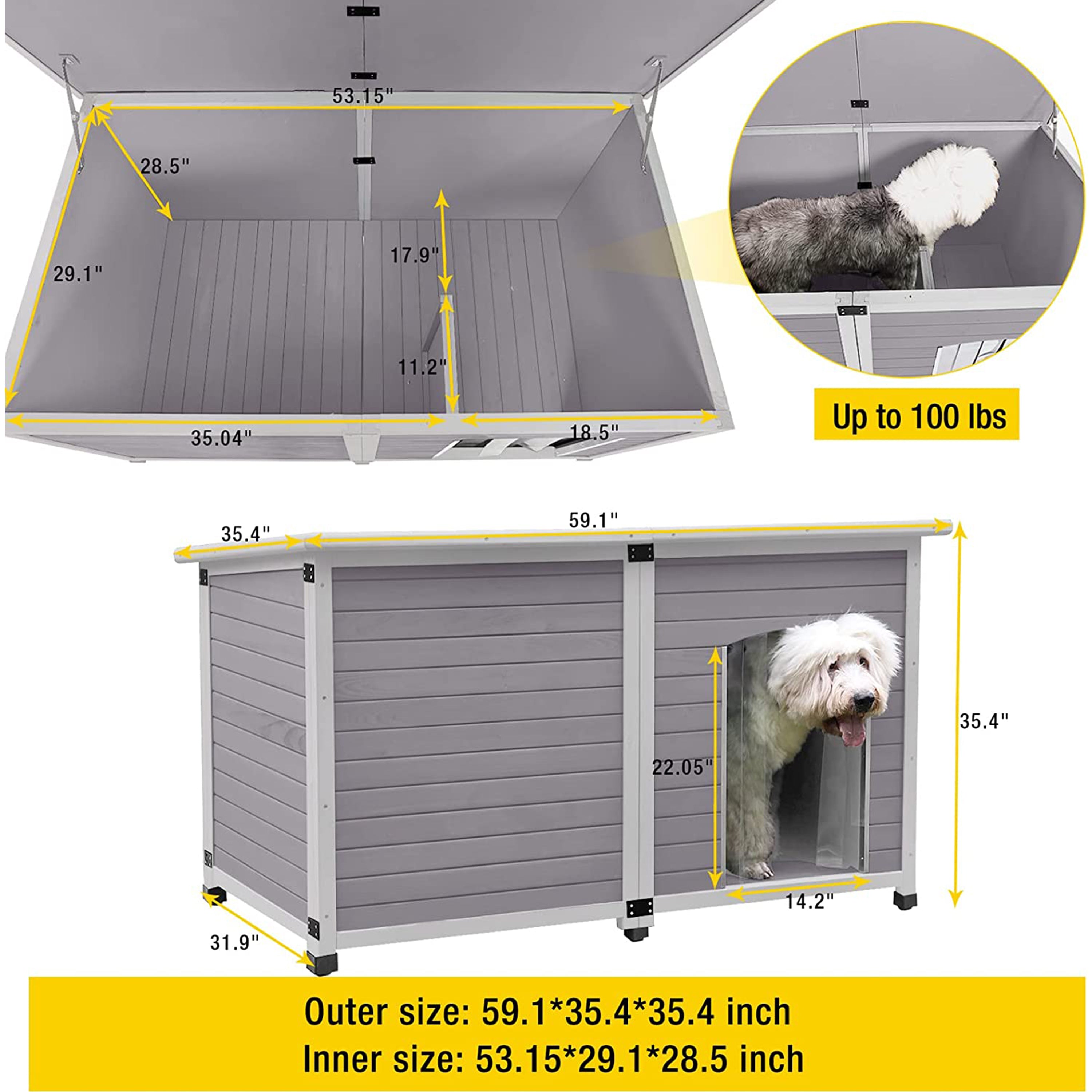 Morgete Wooden Dog House Outdoor Insulated Puppy Kennels for Small， Medium， Large Dogs with Feet， 59.1 Inch