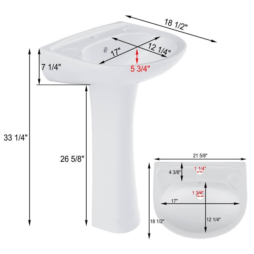 21 in. White Ceramic Pedestal Sink with 26 in. Base in White GR-PBS007