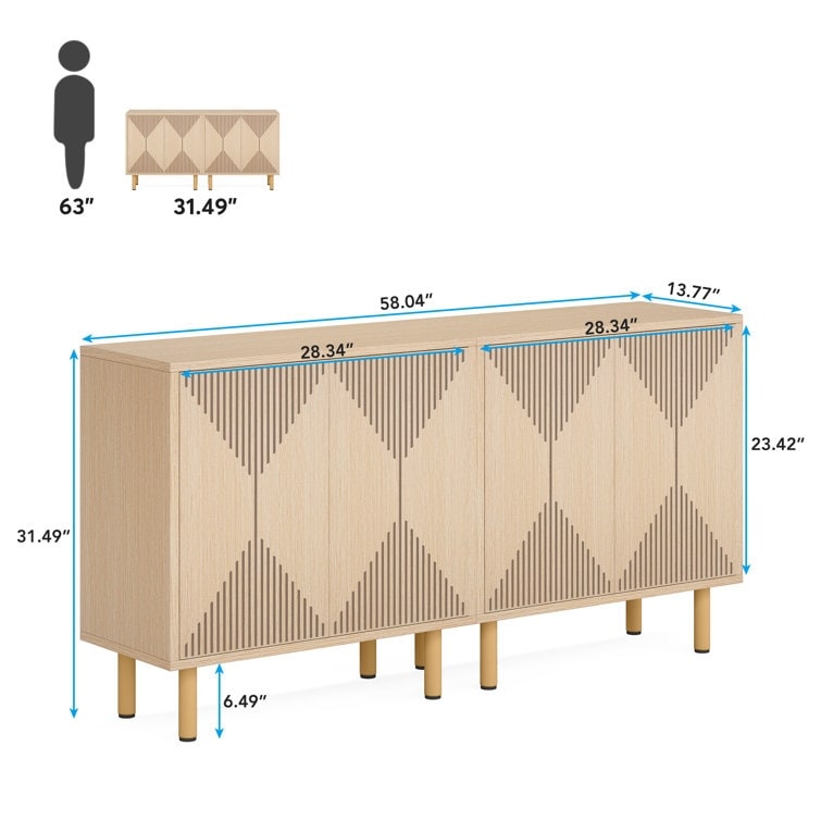 White Sideboard Buffet Set  Modern Sideboard Storage Cabinet with Door