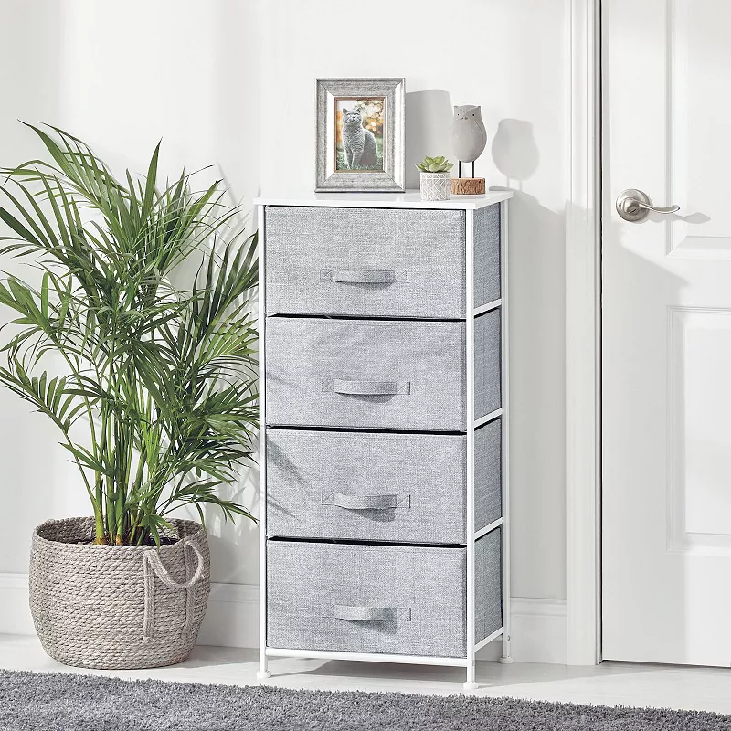 mDesign Tall Dresser Storage Tower Stand with 4 Removable Fabric Drawers