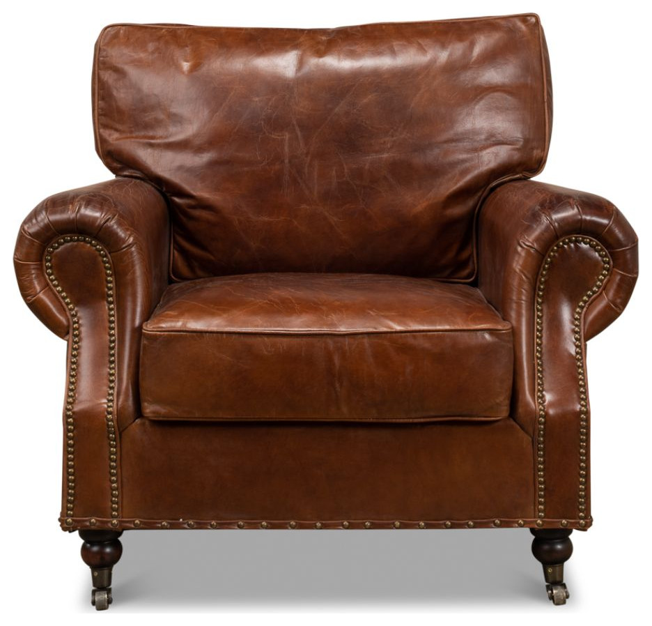 Papa  x27s Chair Comfortable Leather Club Chair   Traditional   Armchairs And Accent Chairs   by Sideboards and Things  Houzz