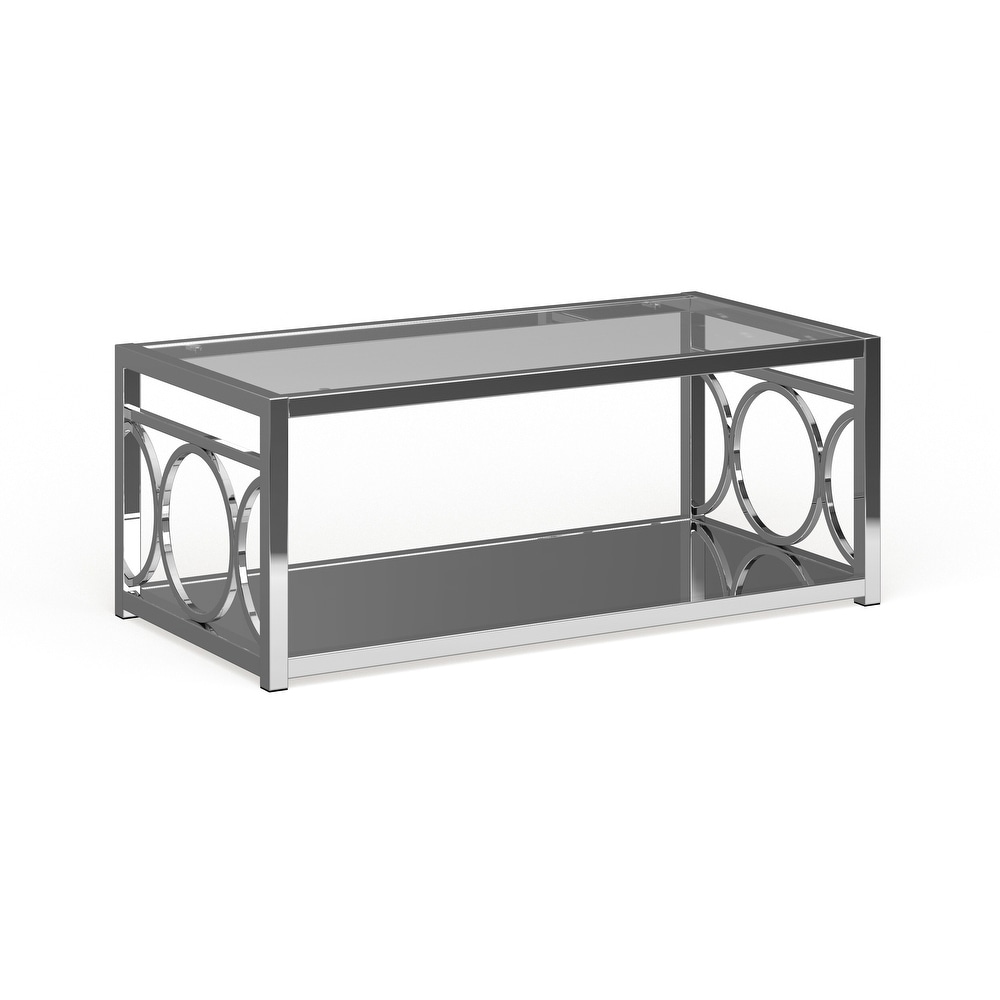 Pehrson Contemporary 47 inch Glass Top 1 Shelf Coffee Table by Silver Orchid