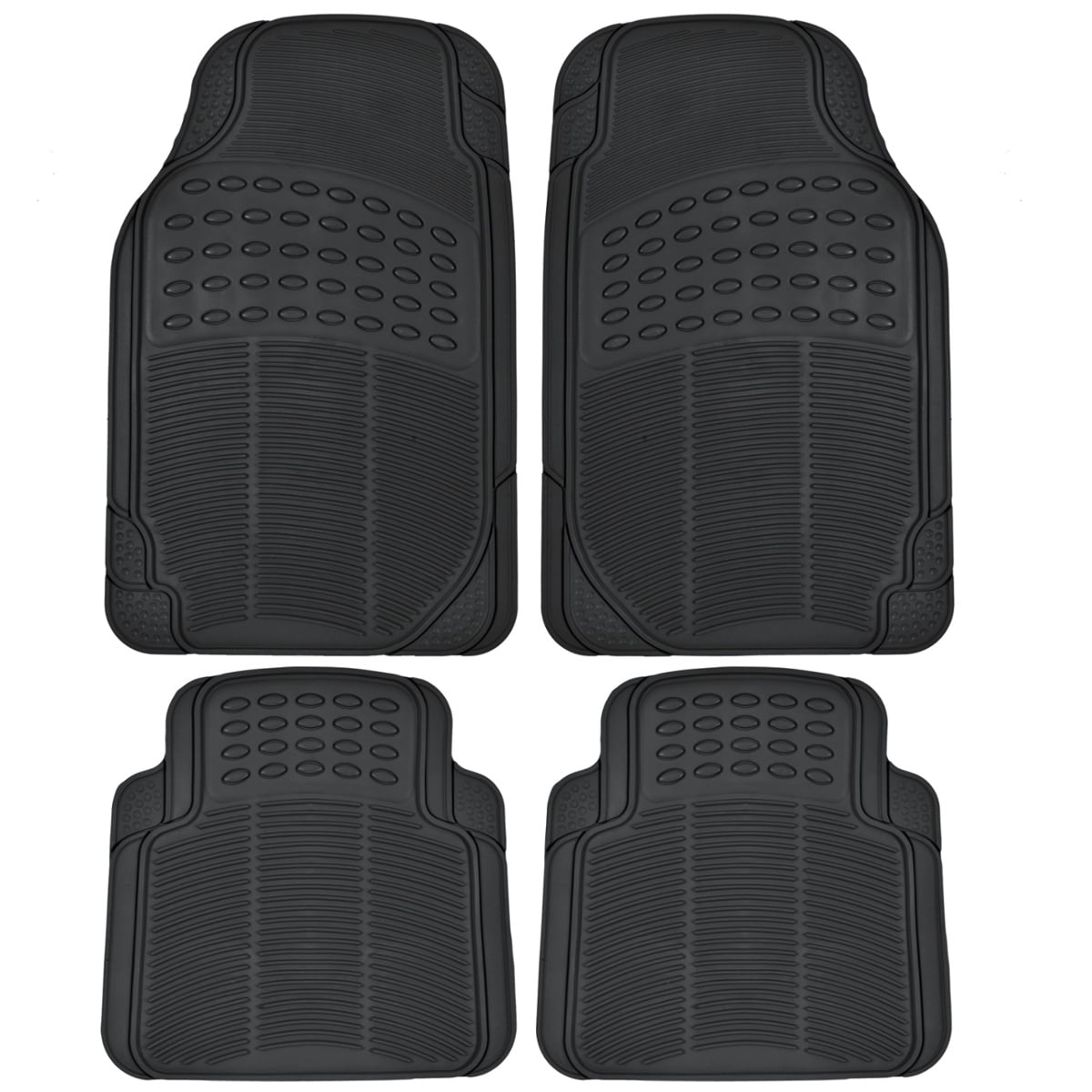 BDK All Weather Rubber Floor Mats for Car SUV and Truck - 4 Pieces Set (Front and Rear)， Trimmable， Heavy Duty Protection (Black)