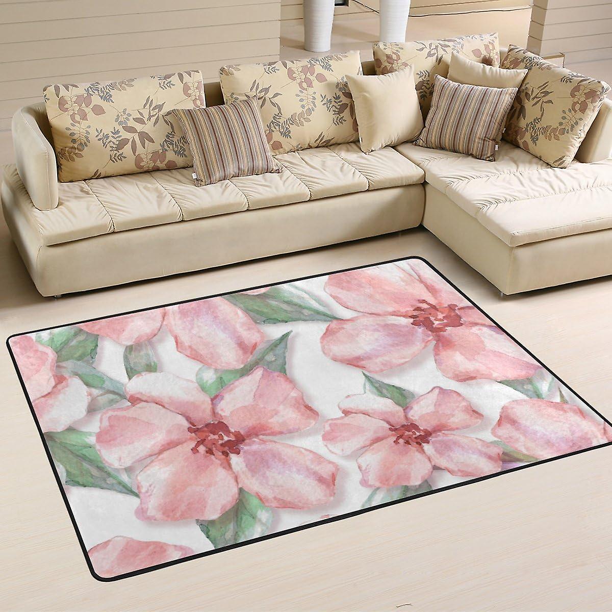 Delicate Flowers Area Rug Pad - 36 X 24 Inch - 100% Light Weight Polyester Fabric For Living - Bedroom