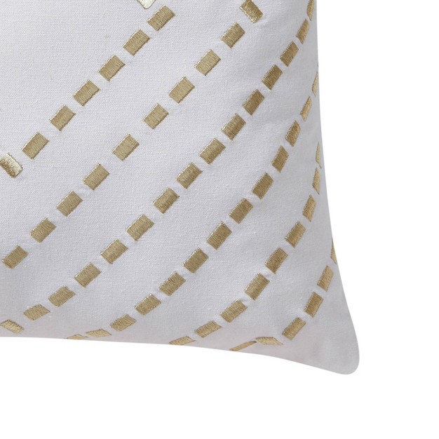 Metallic Embroidered Diamond Square Throw Pillow White gold Vcny Home