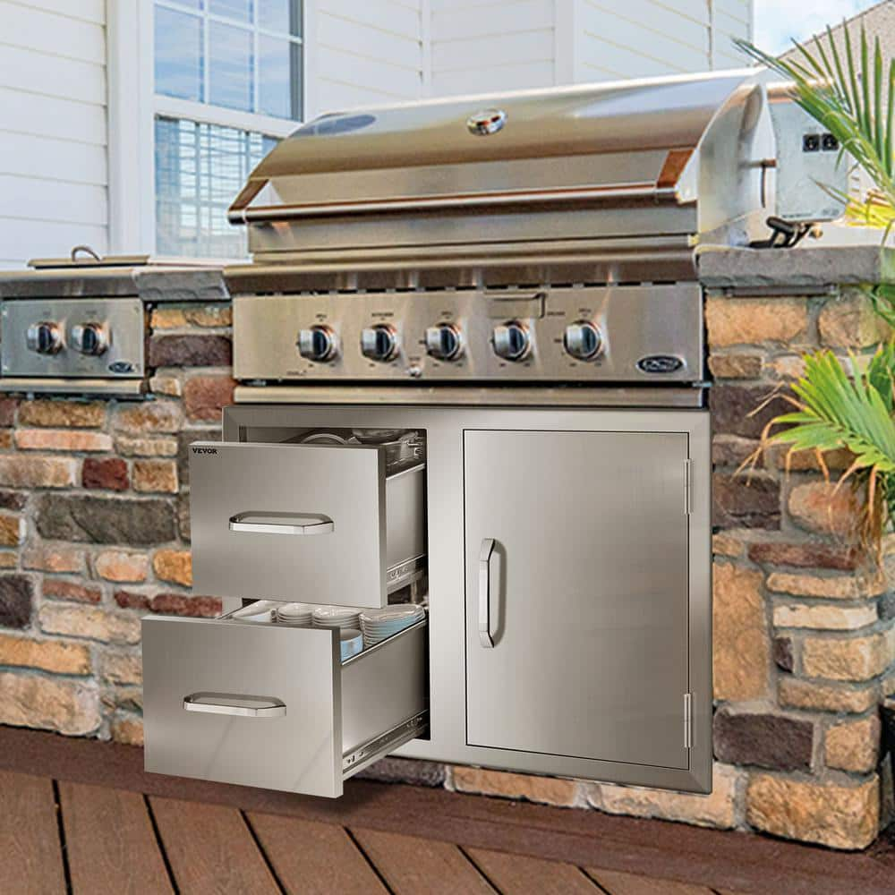 VEVOR Outdoor Kitchen Door Drawer Combo 32.5 in. W x 21.6 in. H x 20.5 in. D BBQ Island Drawers with Handles Access Door CTG20.5X22X330001V0