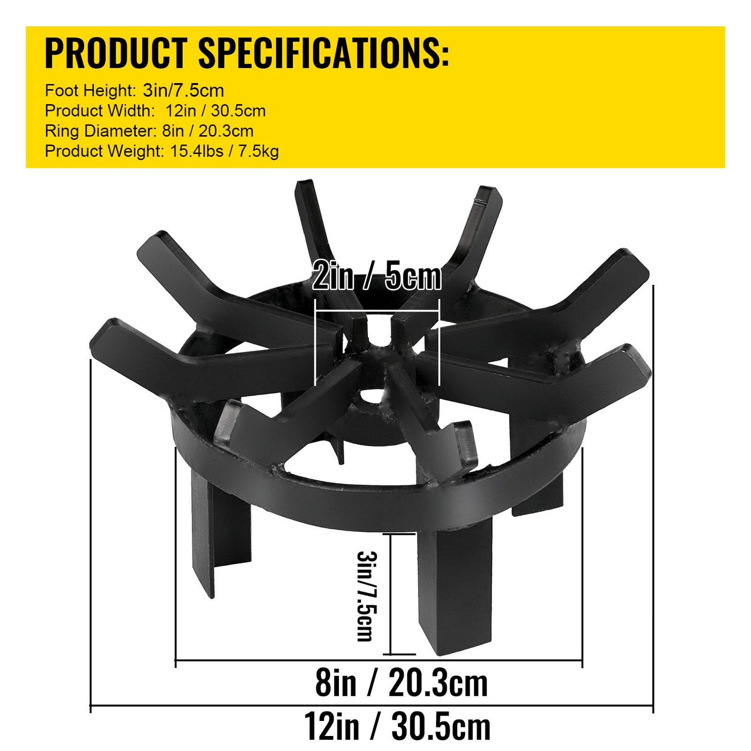 VEVOR Wheel Firewood Grate 12-inch Diameter Fire Pit Log Grate with 4-inch High Log Bed Fire Pit Grate Round， Steel 3/4-inch Thick Spokes Fire Grate Wheels for Outdoor Campfire