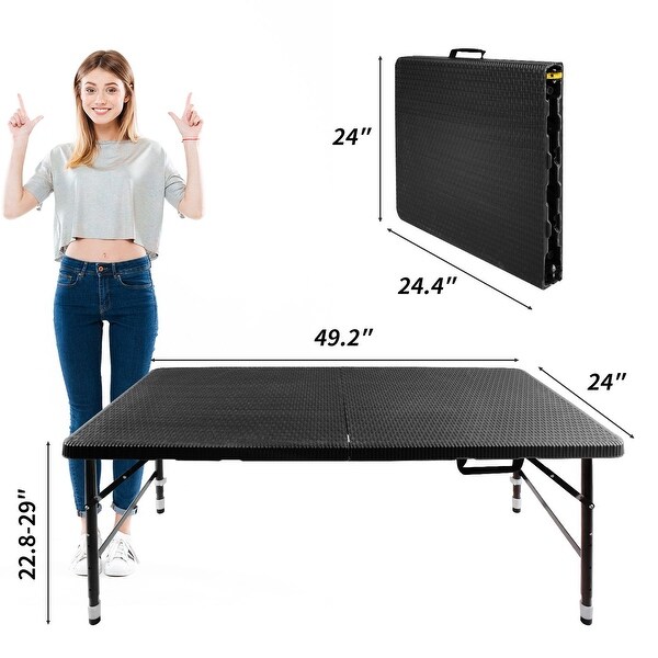 47 in. Black Rectangular Portable Folding Picnic Table Seats 6 People