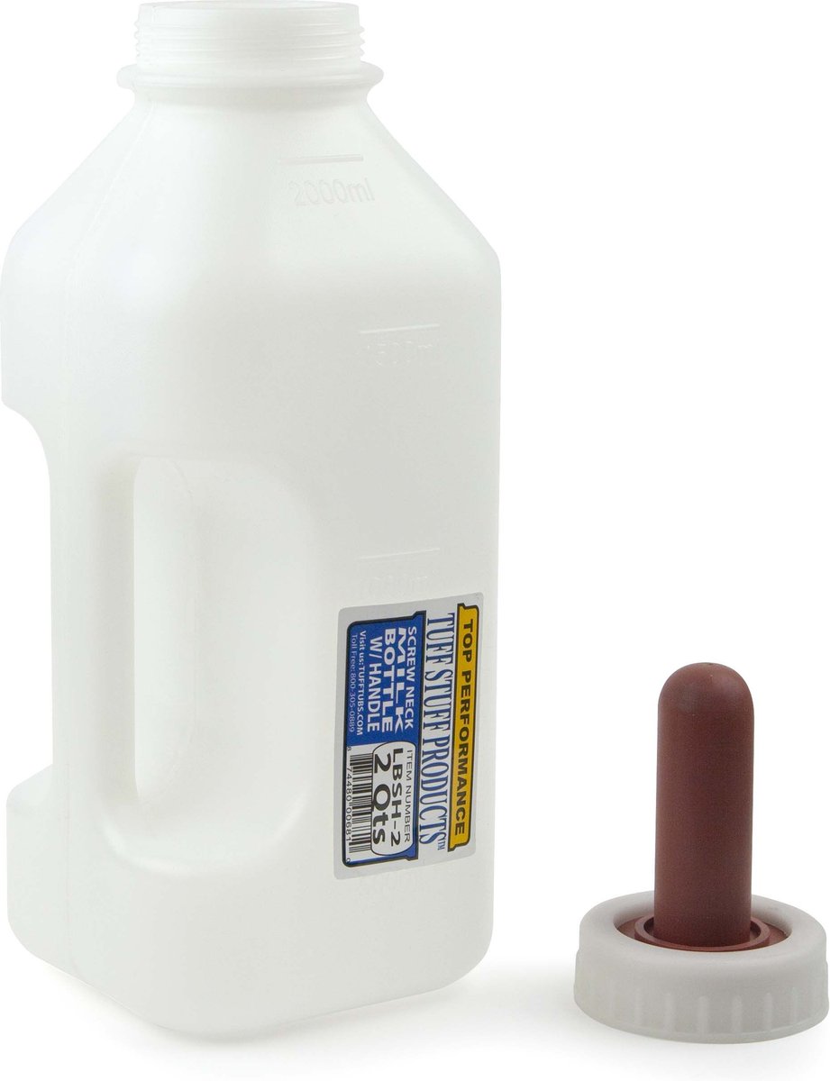 Tuff Stuff Products Milk Bottle Screw with Handle Farm Animal Feeder， 2-qt